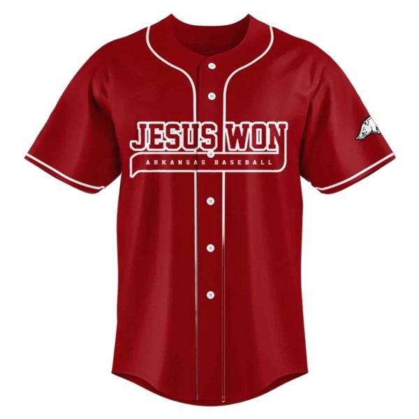 Arkansas Razorbacks Jesus Won Baseball Jersey