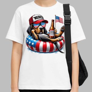 Coonhound Dog American Flag Float Merica Fourth of July Shirt