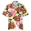 Maryland Crab Orange Crab & Baseball Maryland Flag Button Up Hawaiian Shirt