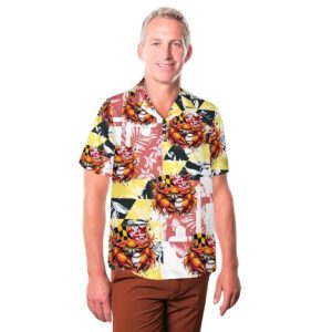 Maryland Crab Orange Crab & Baseball Maryland Flag Button Up Hawaiian Shirt