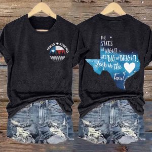 Retro Texas Strong The Stars At Night Are Big And Bright Deep In The Heart Of Texas Print T Shirt 1