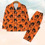 BOO Black Cat Orange Halloween Pajama Set