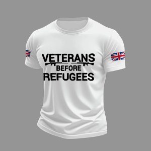UK Flag Veterans Before Refugees Printed Shirt