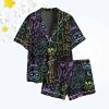 Halloween Neon Cute Boo Ghost Coquette Spooky Season Horror Movie Horror Night Print Satin Pajama Set