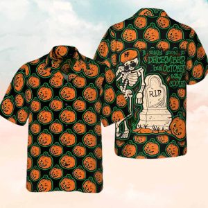 Pumpkin And Skeleton October RIP Tombstone Hawaiian Shirt