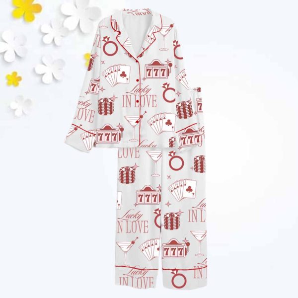 Lucky In Love Bachelorette Casino Bachelorette Party Los Vegas Bachelorette Martini Print Satin Pajama Set