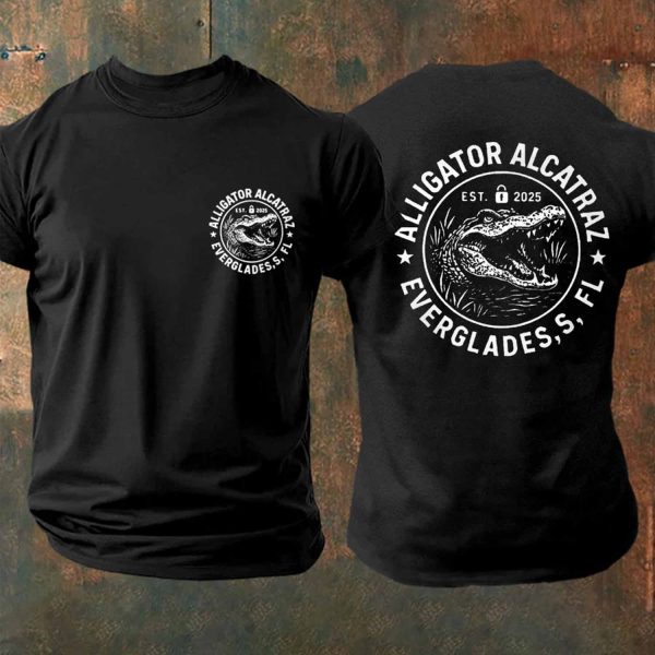 Men’s Retro Alligator Alcatraz Funny Florida Everglades Dark Humor T-Shirt