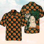 Pumpkin And Skeleton October RIP Tombstone Hawaiian Shirt