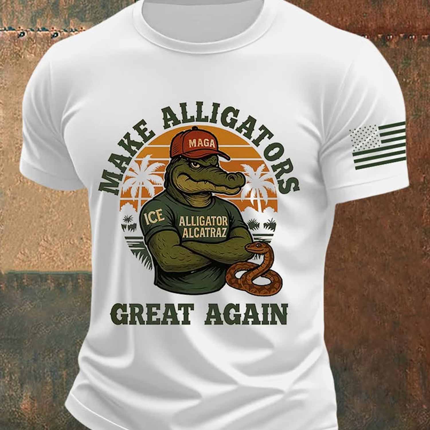 Retro Alligator Alcatraz Funny Florida Everglades Dark Humor Short Sleeve Shirt Retro Alligator Alcatraz Funny Florida Everglades Dark Humor Short Sleeve Shirt