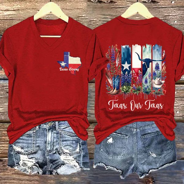 Retro Texas Strong Texas Our Texas Print T-Shirt