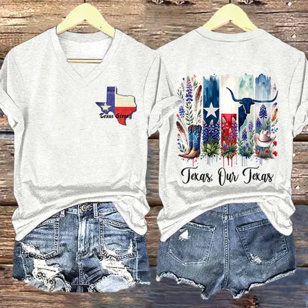 Retro Texas Strong Texas Our Texas Print T-Shirt