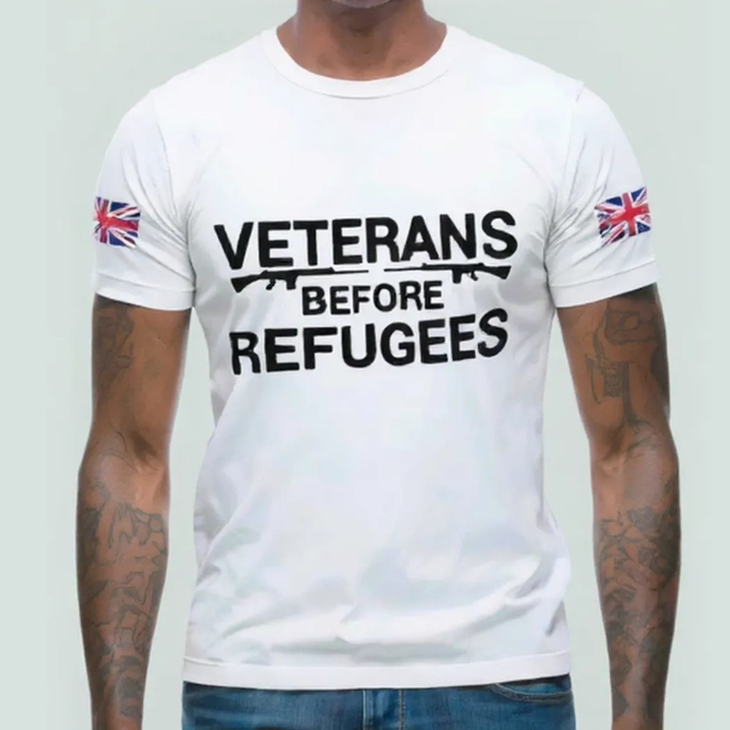UK Flag Veterans Before Refugees Printed Shirt UK Flag Veterans Before Refugees Printed Shirt