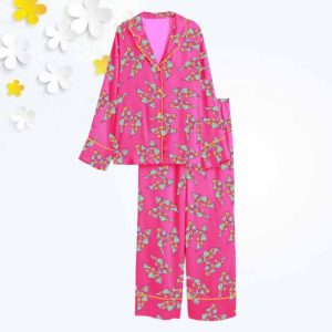 Halloween Neon Ghost Coquette Girly Pastel Pink Ghost Bow Checkered Spooky Season Print Satin Pajama Set 1 Halloween Neon Ghost Coquette Girly Pastel Pink Ghost Bow Checkered Spooky Season Print Satin Pajama Set 1