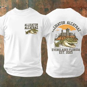 Alligator Alcatraz Funny Florida Everglades Dark Humor Short Sleeve Shirt
