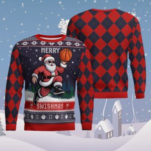 Santa Claus Merry Swishmas Basketball Ugly Sweater