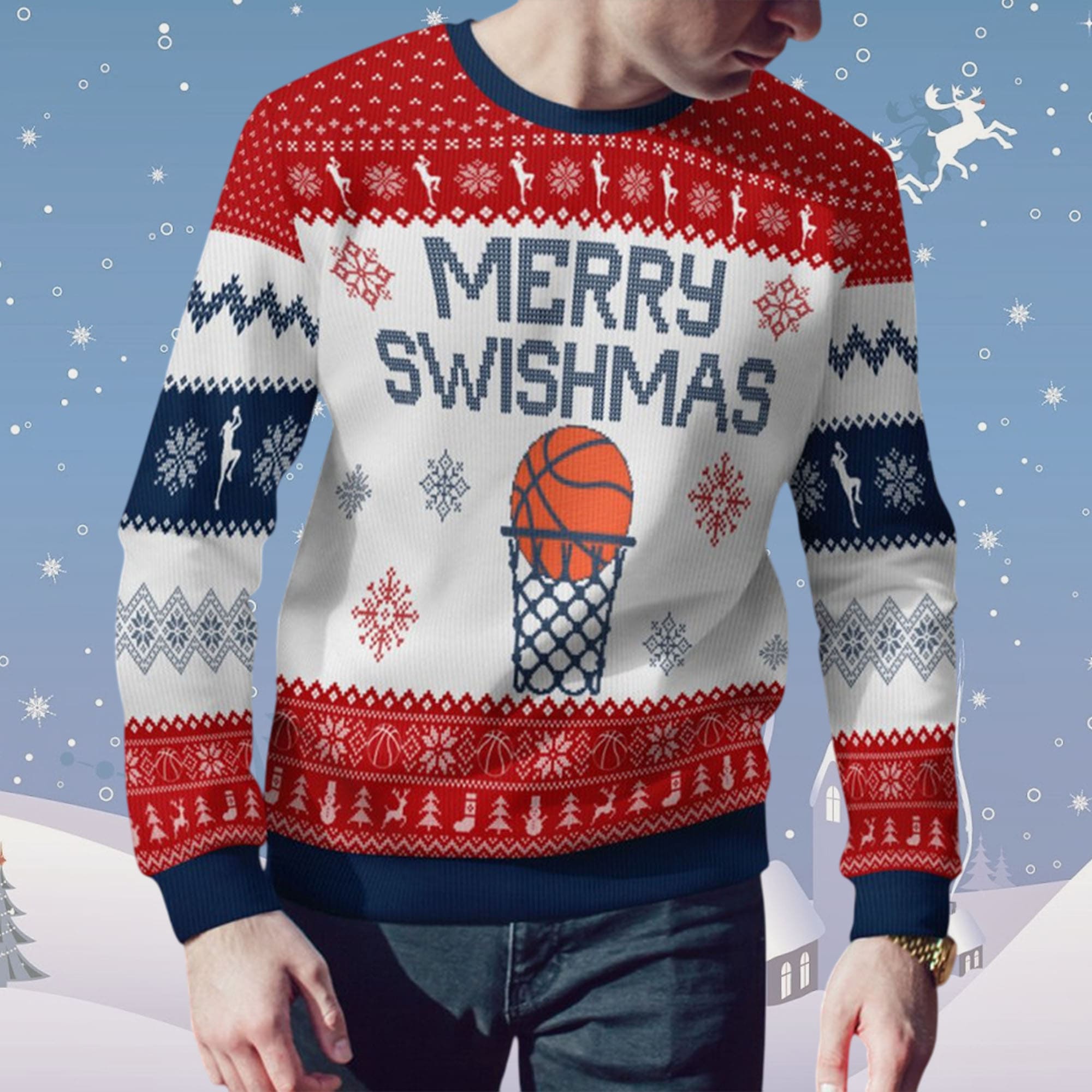 Merry Swishmas Basketball Ugly Christmas Sweater Merry Swishmas Basketball Ugly Christmas Sweater