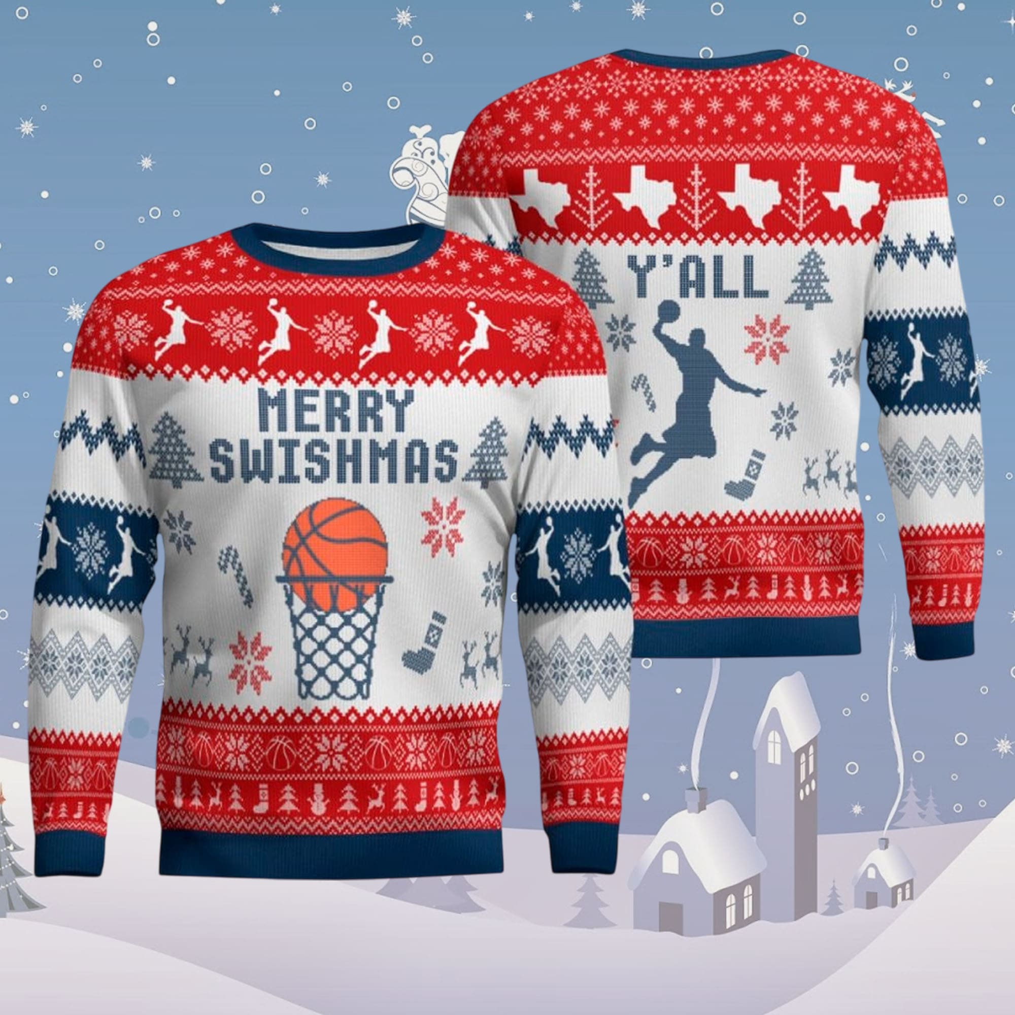 Merry Swishmas Yall Texas Basketball Ugly Sweater Merry Swishmas Yall Texas Basketball Ugly Sweater