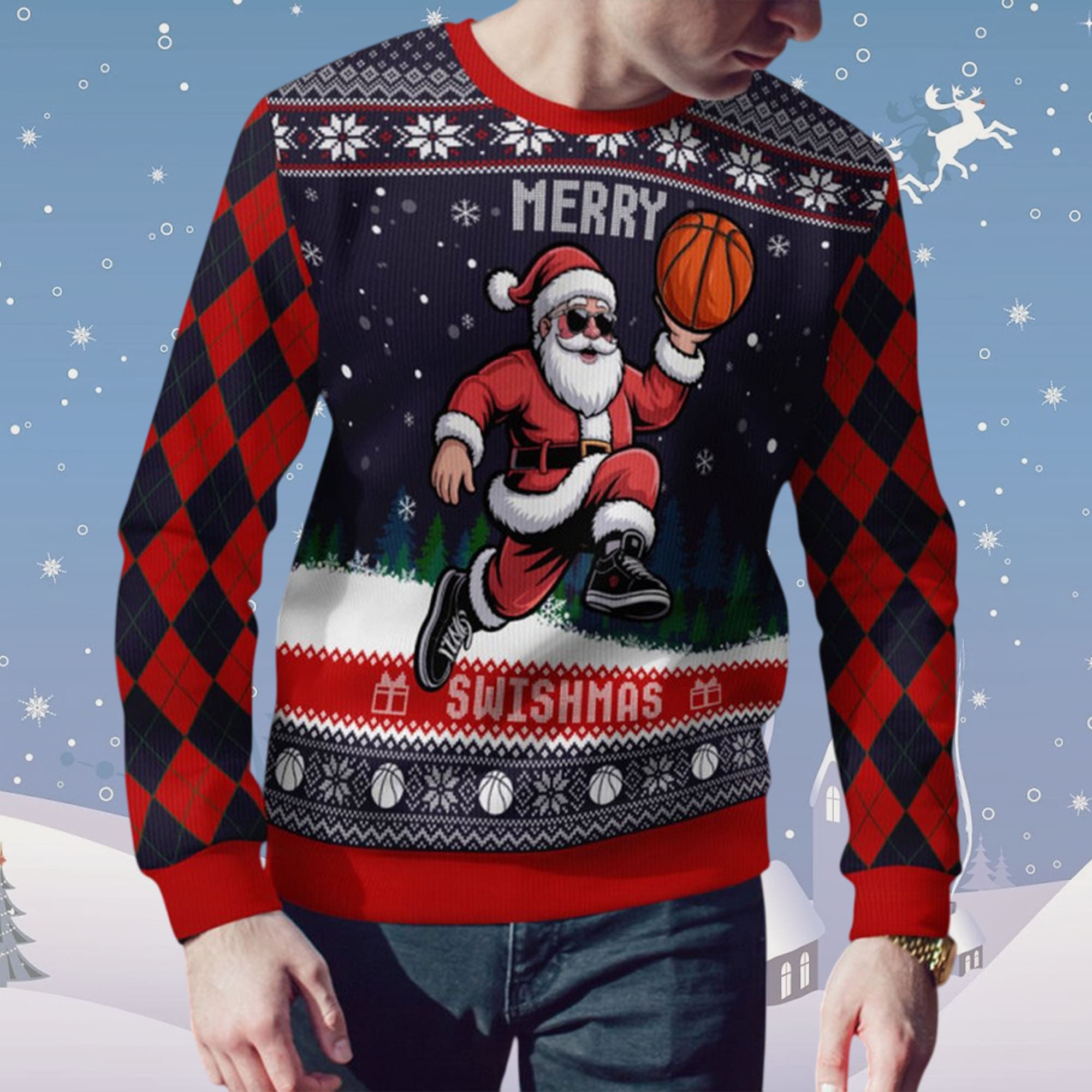 Santa Claus Merry Swishmas Basketball Ugly Sweater Santa Claus Merry Swishmas Basketball Ugly Sweater