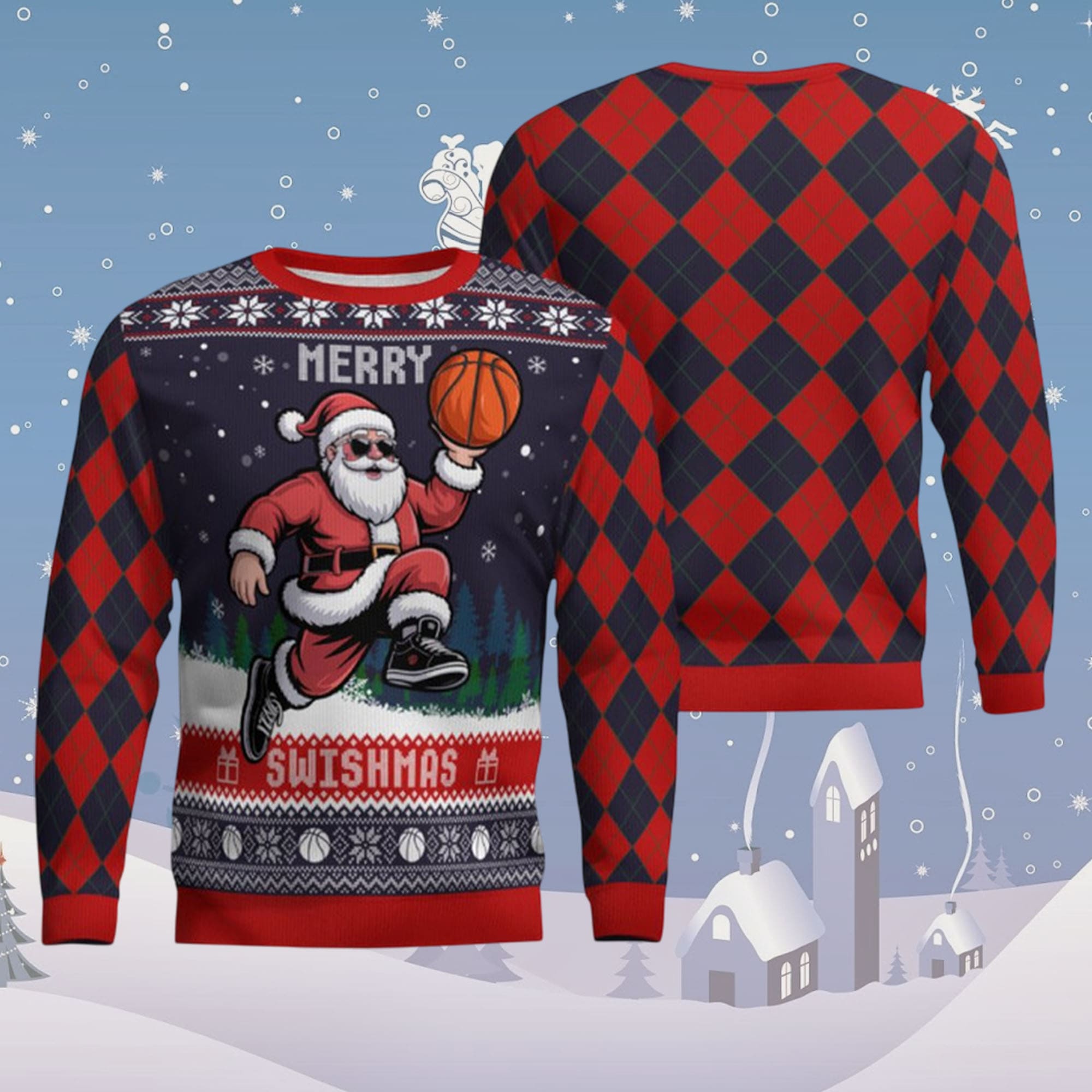 Santa Claus Merry Swishmas Basketball Ugly Sweater Santa Claus Merry Swishmas Basketball Ugly Sweater