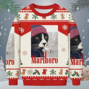 Marlboro Smoking Cat Meme Christmas Ugly Sweater