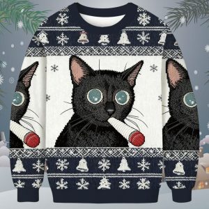 Little Kitten Funny Smoking Christmas Ugly Sweater