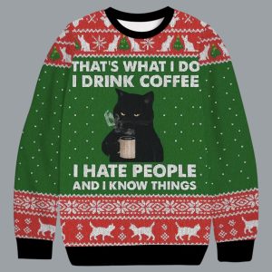Black Cat Coffee Christmas Ugly Sweater 1 Black Cat Coffee Christmas Ugly Sweater