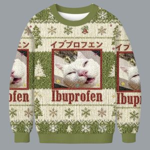 Green Ibuprofen Meme Cat Christmas Ugly Sweater 1 Green Ibuprofen Meme Cat Christmas Ugly Sweater