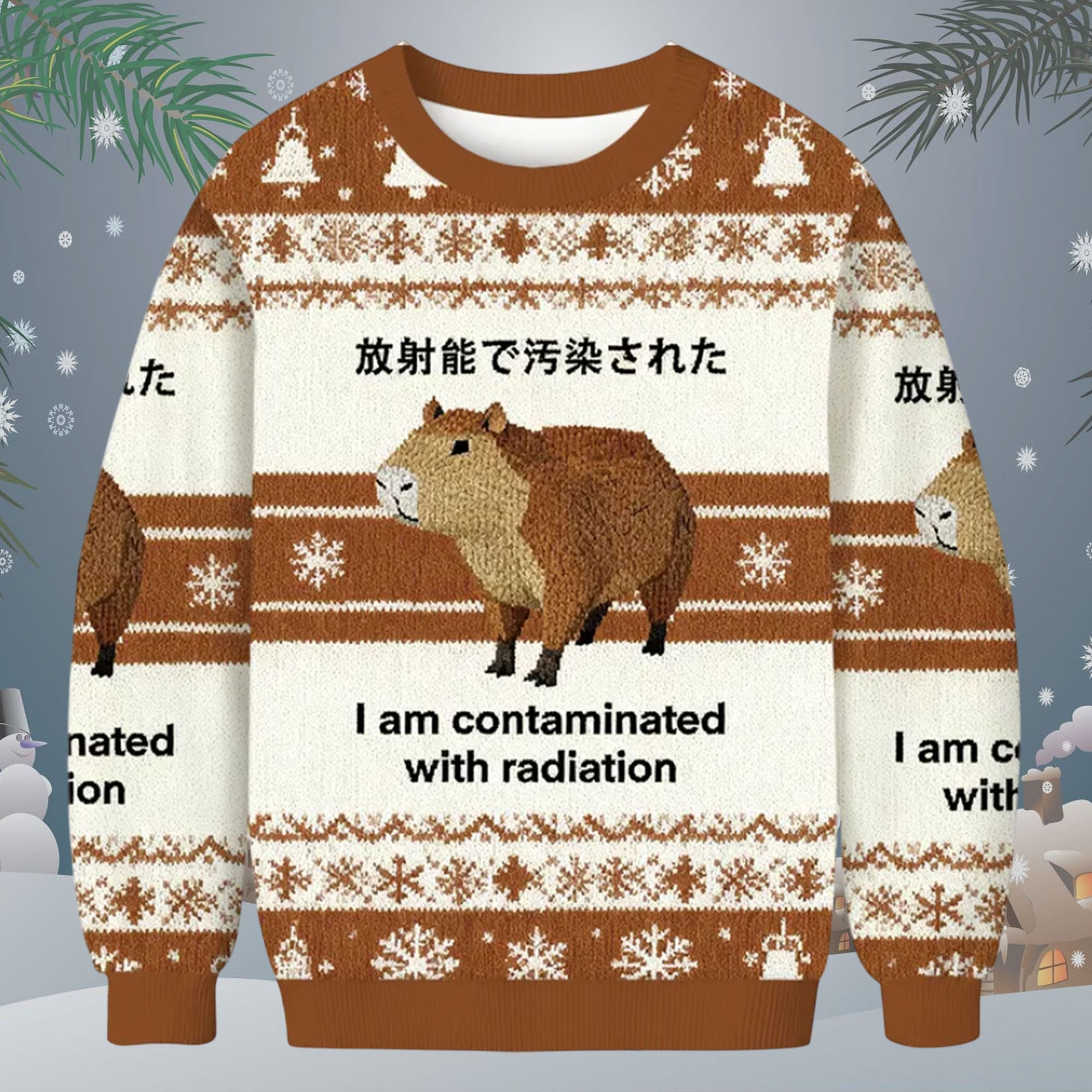 Brown Capybara Contaminated By Radiation Christmas Ugly Sweater Brown Capybara Contaminated By Radiation Christmas Ugly Sweater