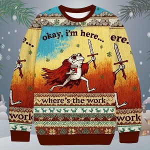 Frog Knight Where’s The Work Funny Christmas Sweater