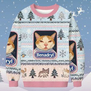 Pink Benadryl Meme Cat Christmas Ugly Sweater