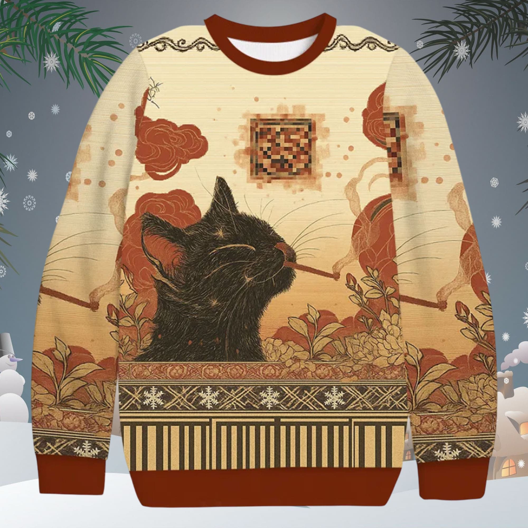 Cool Black Cat Smoking Christmas Ugly Sweater Cool Black Cat Smoking Christmas Ugly Sweater