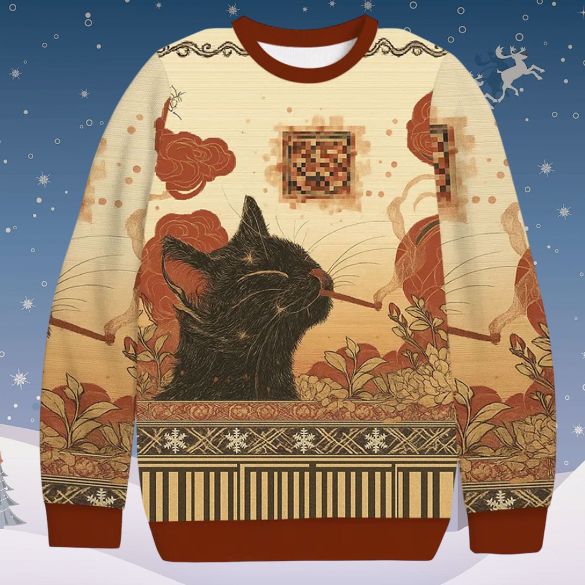 Cool Black Cat Smoking Christmas Ugly Sweater Cool Black Cat Smoking Christmas Ugly Sweater