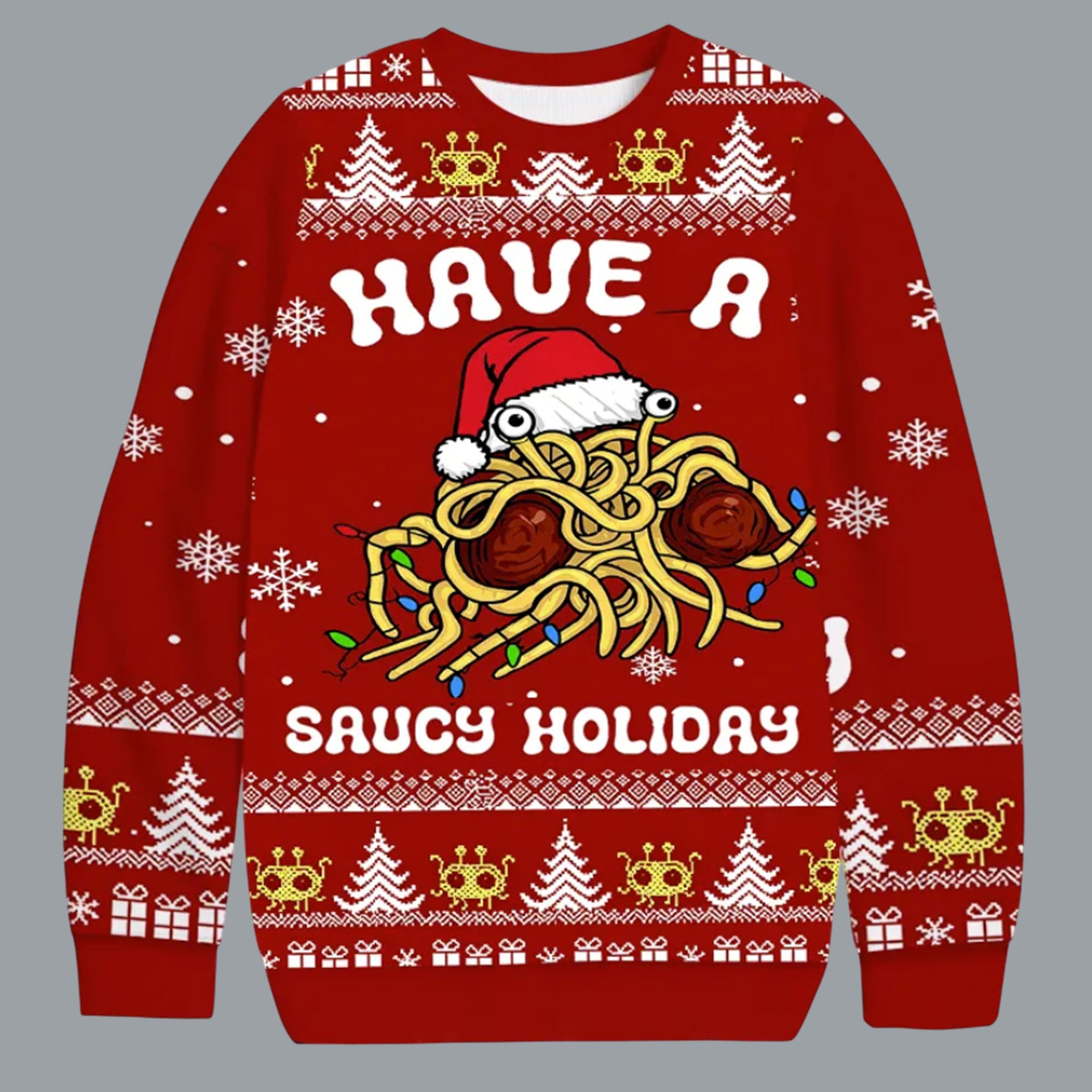 Flying Spaghetti Monster Christmas Ugly Sweater 1 Flying Spaghetti Monster Christmas Ugly Sweater 1
