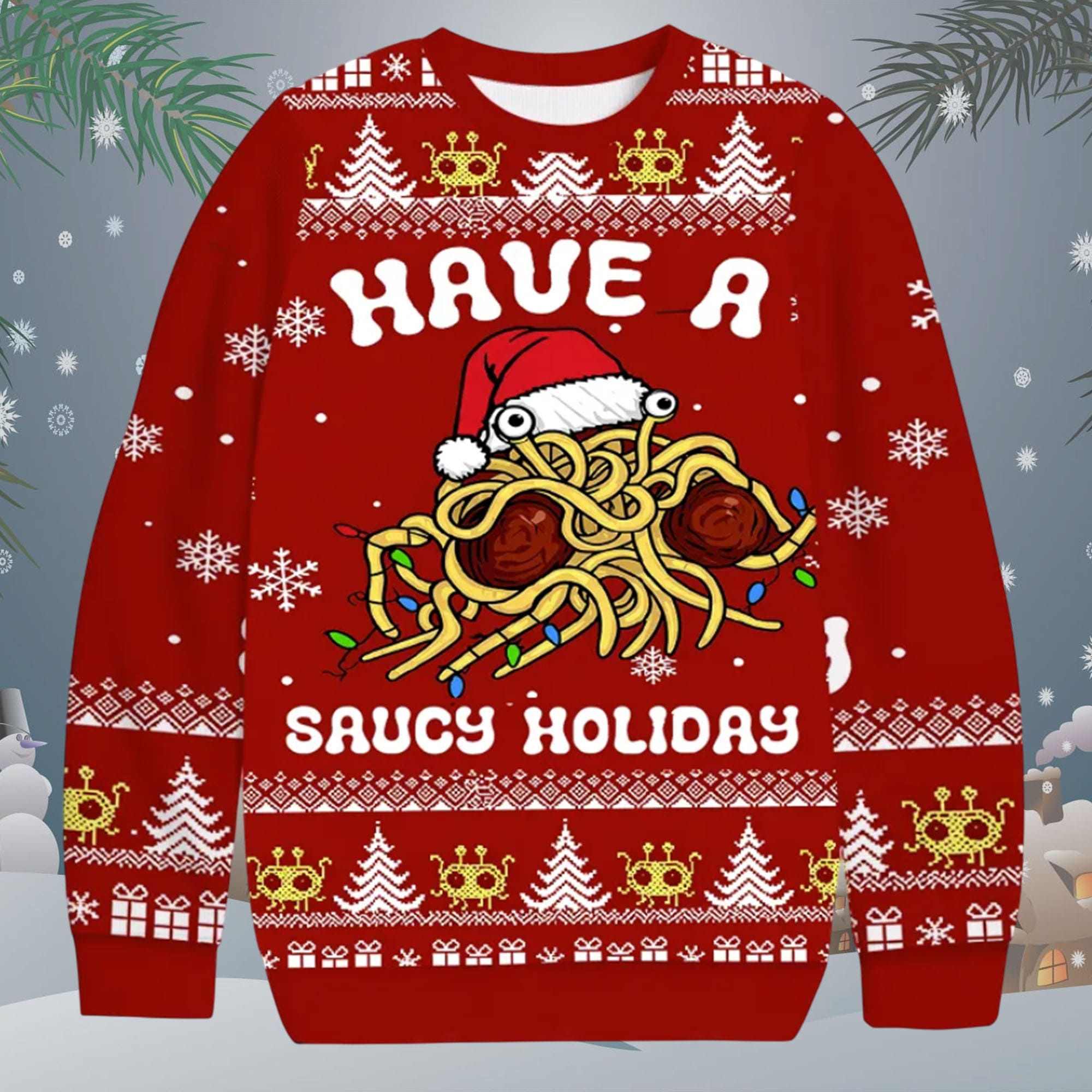 Flying Spaghetti Monster Christmas Ugly Sweater Flying Spaghetti Monster Christmas Ugly Sweater