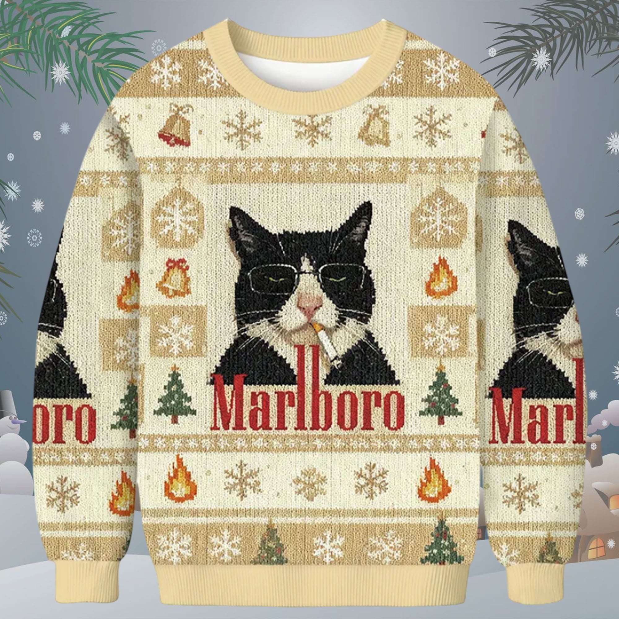 Funny Cat Smoking Cigarette Meme Christmas Ugly Sweater Funny Cat Smoking Cigarette Meme Christmas Ugly Sweater