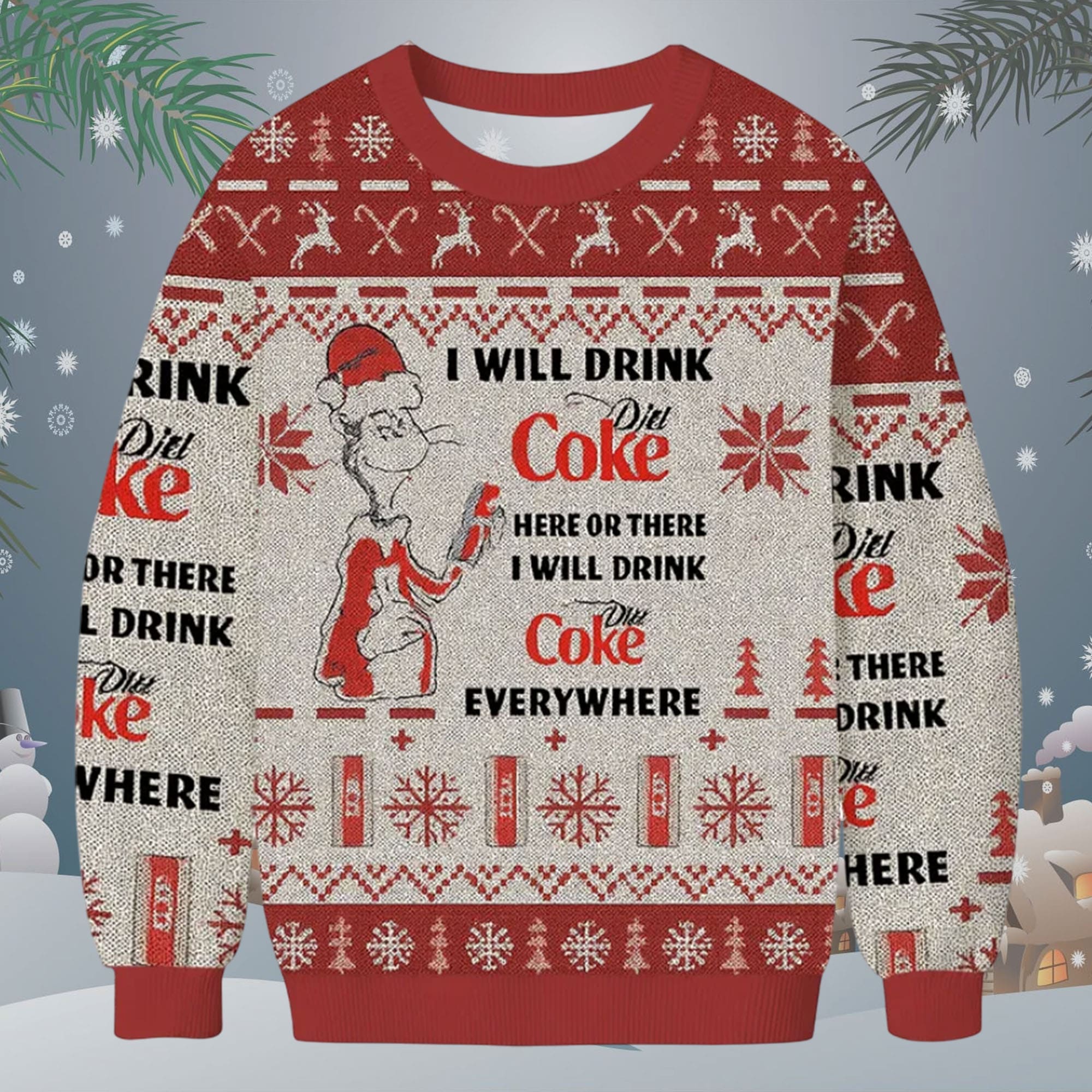 Grnch Diet Coke Here Or There Ugly Christmas Sweater Grnch Diet Coke Here Or There Ugly Christmas Sweater