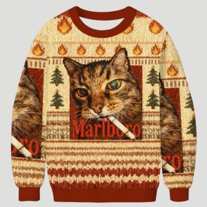Funny Smoking Cat Meme Christmas Ugly Sweater