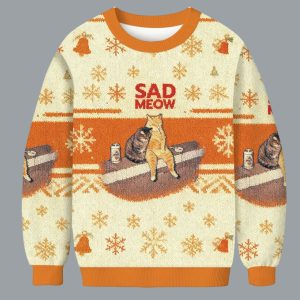 Sad Meow Smoking Cat Christmas Ugly Sweater