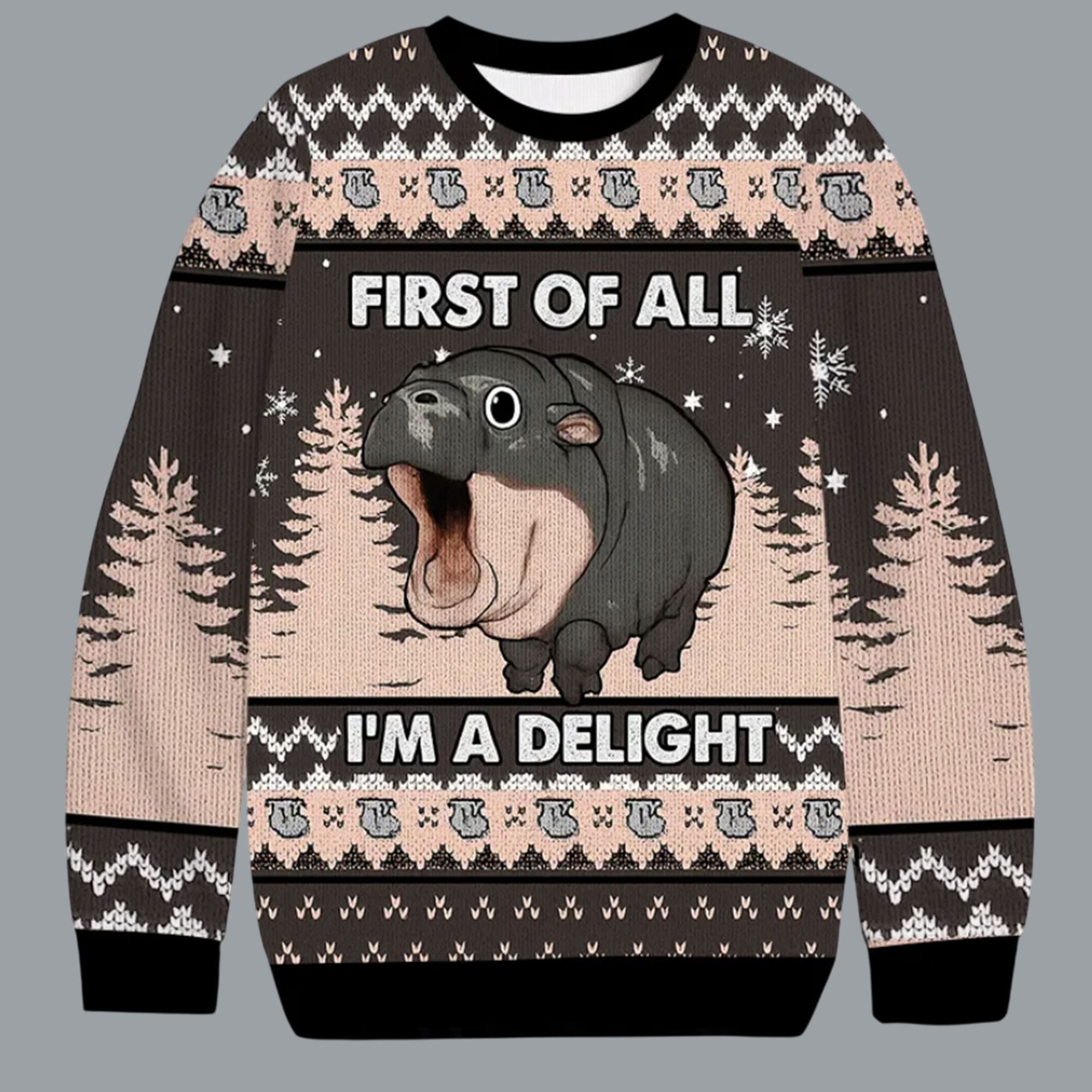 Hippo First Of All I'm A Delight Christmas Ugly Sweater Hippo First Of All I'm A Delight Christmas Ugly Sweater