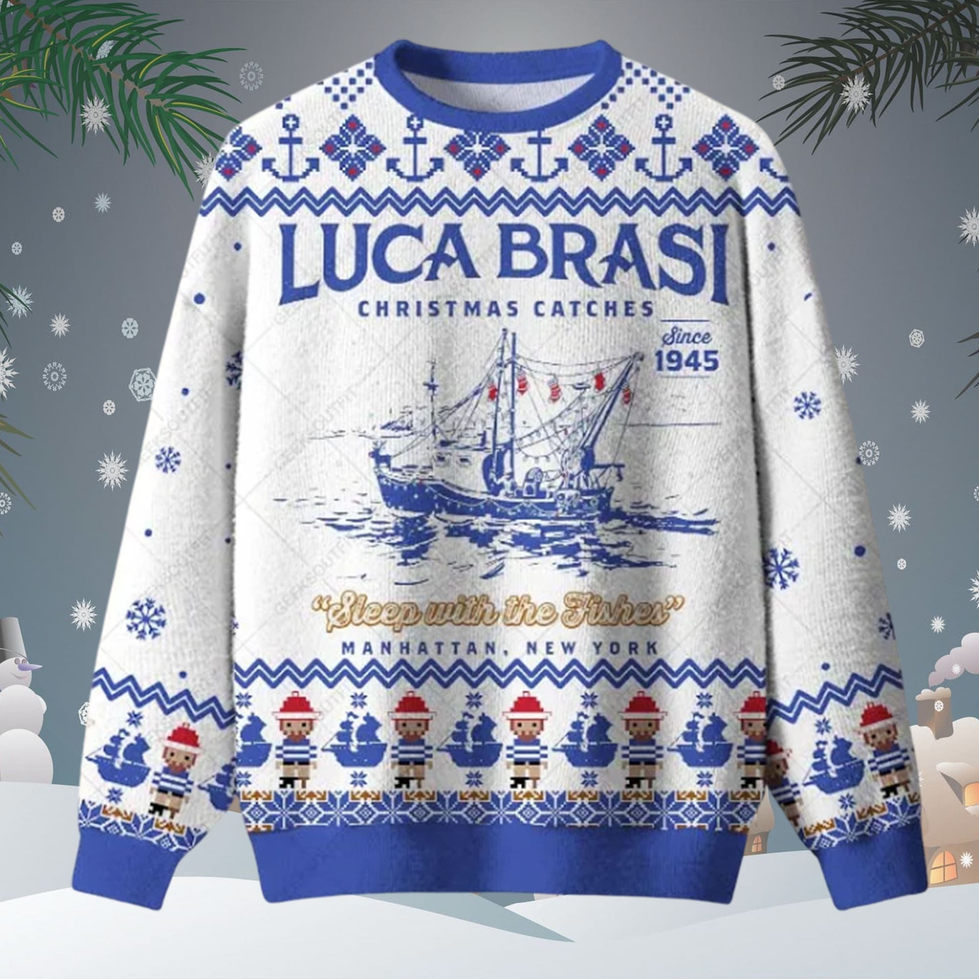 Luca Brasi Sleep With The Fishes Ugly Christmas Sweater Luca Brasi Sleep With The Fishes Ugly Christmas Sweater