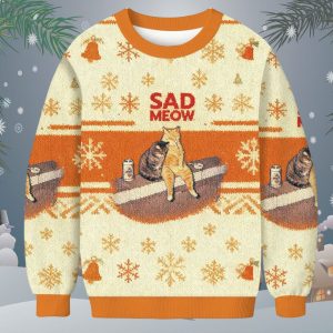 Sad Meow Smoking Cat Christmas Ugly Sweater