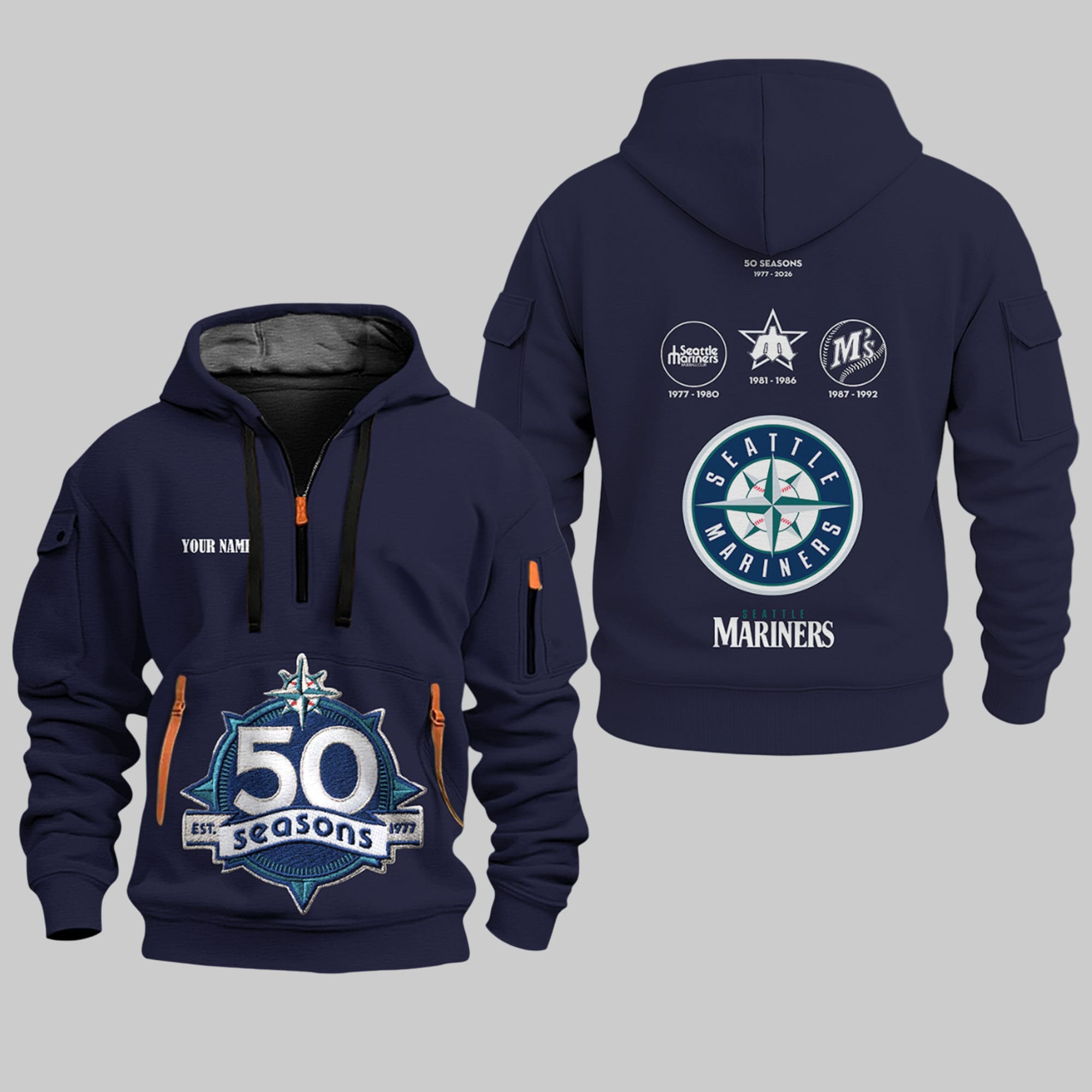 Mariners Celebrate 50th Season 1977 2026 Quarter Zip Hoodie 1 Mariners Celebrate 50th Season 1977 2026 Quarter Zip Hoodie 1
