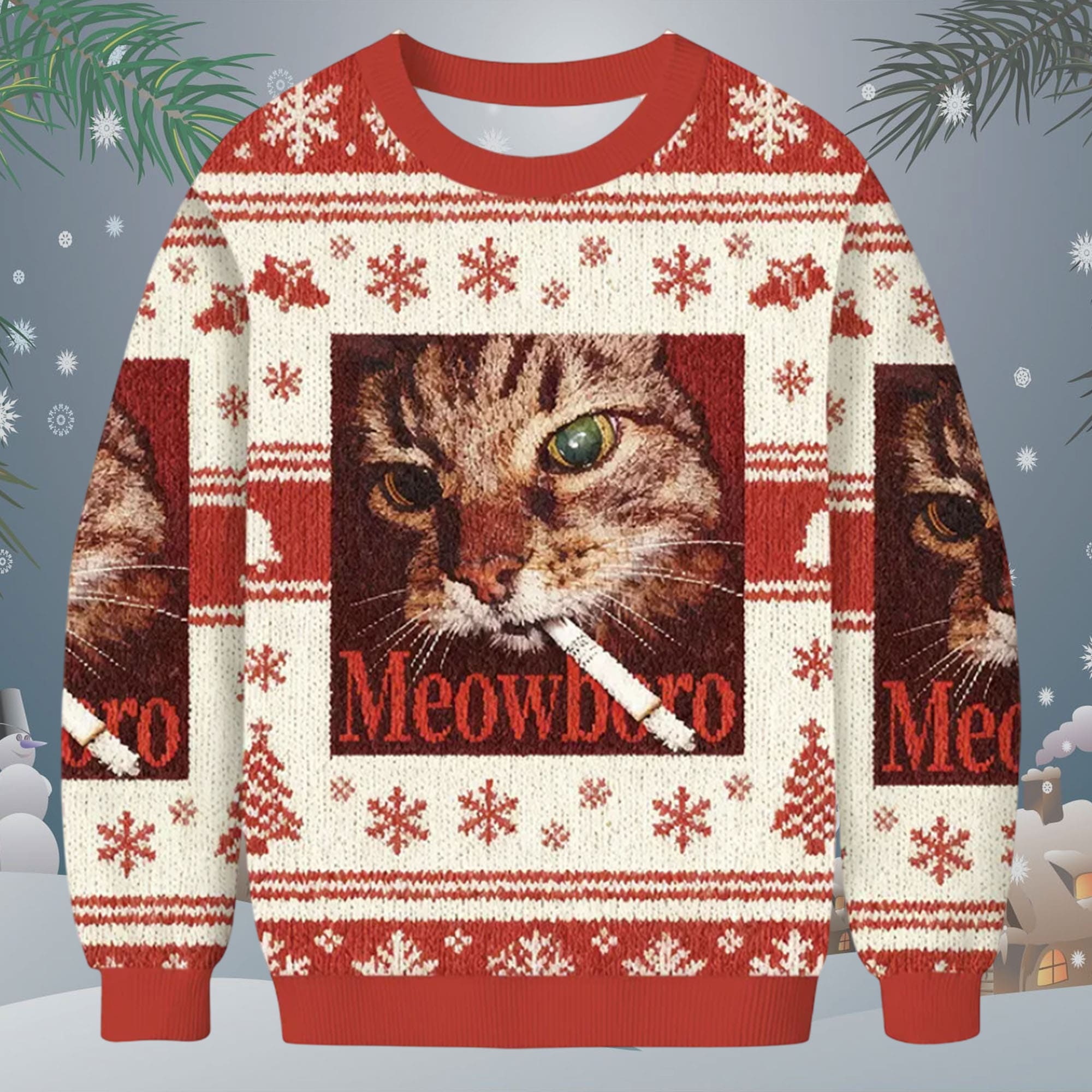 Meowlboro Smoking Cat Christmas Ugly Sweater Meowlboro Smoking Cat Christmas Ugly Sweater