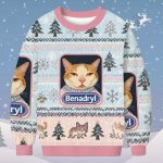 Pink Benadryl Meme Cat Christmas Ugly Sweater