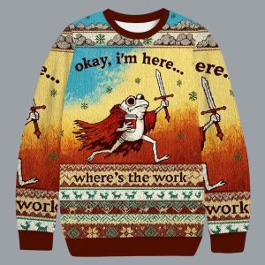 Frog Knight Where’s The Work Funny Christmas Sweater 1 Frog Knight Where’s The Work Funny Christmas Sweater 1