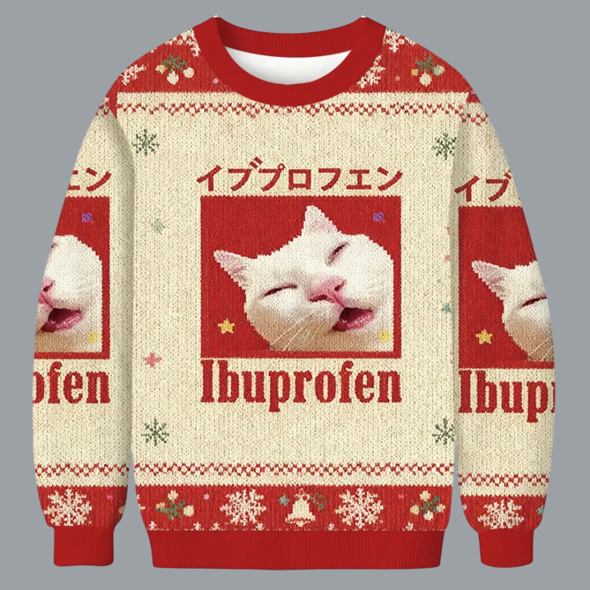 Red Ibuprofen Meme Cat Christmas Ugly Sweater Red Ibuprofen Meme Cat Christmas Ugly Sweater