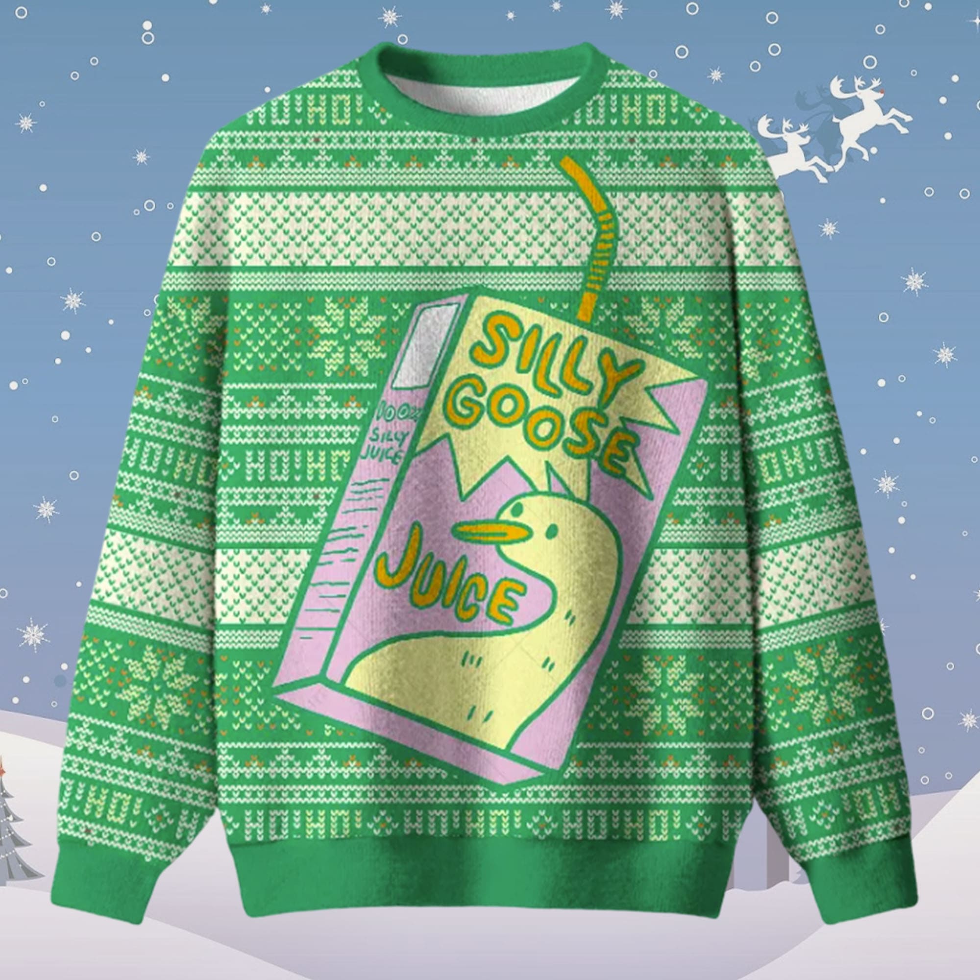 Silly Goose Juice Party Green Christmas Ugly Sweater Silly Goose Juice Party Green Christmas Ugly Sweater
