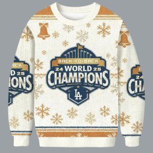 Dodgers 2025 World Series Back To Back Christmas Ugly Sweater