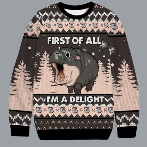 Hippo First Of All I'm A Delight Christmas Ugly Sweater 1 Hippo First Of All I'm A Delight Christmas Ugly Sweater