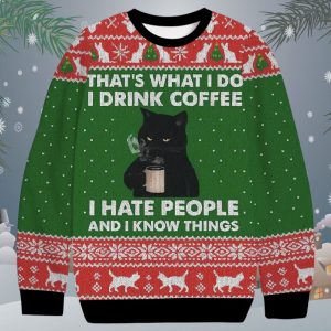 Black Cat Coffee Christmas Ugly Sweater
